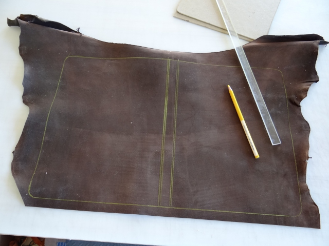 The goatskin with the layout done and ready to trim out