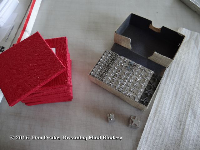 A box of letterpress stars loaned by Linda Stinchfield and Kim Hamilton for Don Drake's edition 'Global Warming Survival Kit'